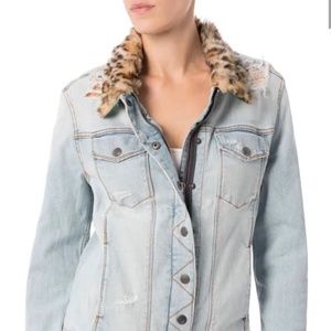 Sam Edelman Faux Fur Leopard Collar Denim …